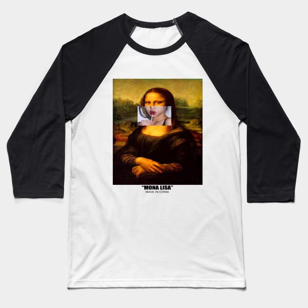 Mona Lisa Baseball T-Shirt by Qwerty